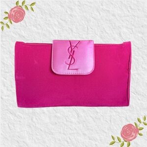 New YSL Bright Pink Cosmetic/Makeup Bag with Mirror